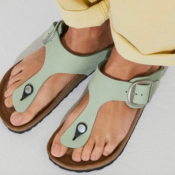 Birkenstock Shoes - NEW Birkenstock Gizeh Big Buckle Nubuck Leather sandals in Matcha size 37
